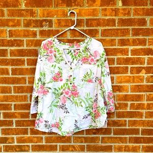 Croft and Barrow Women’s Plus XXL Floral Print Blouse, 100% Cotton, 3/4 Sleeve